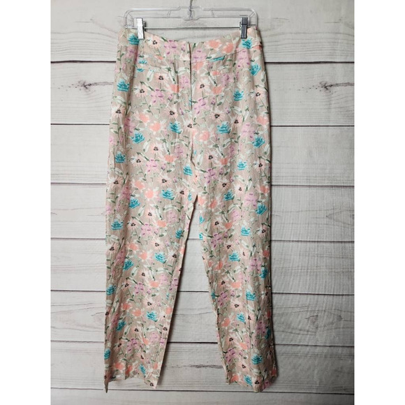 Chadwicks Womens Straight Leg Pants Multicolor Floral High Rise Petites 10P New‎ - Picture 1 of 7